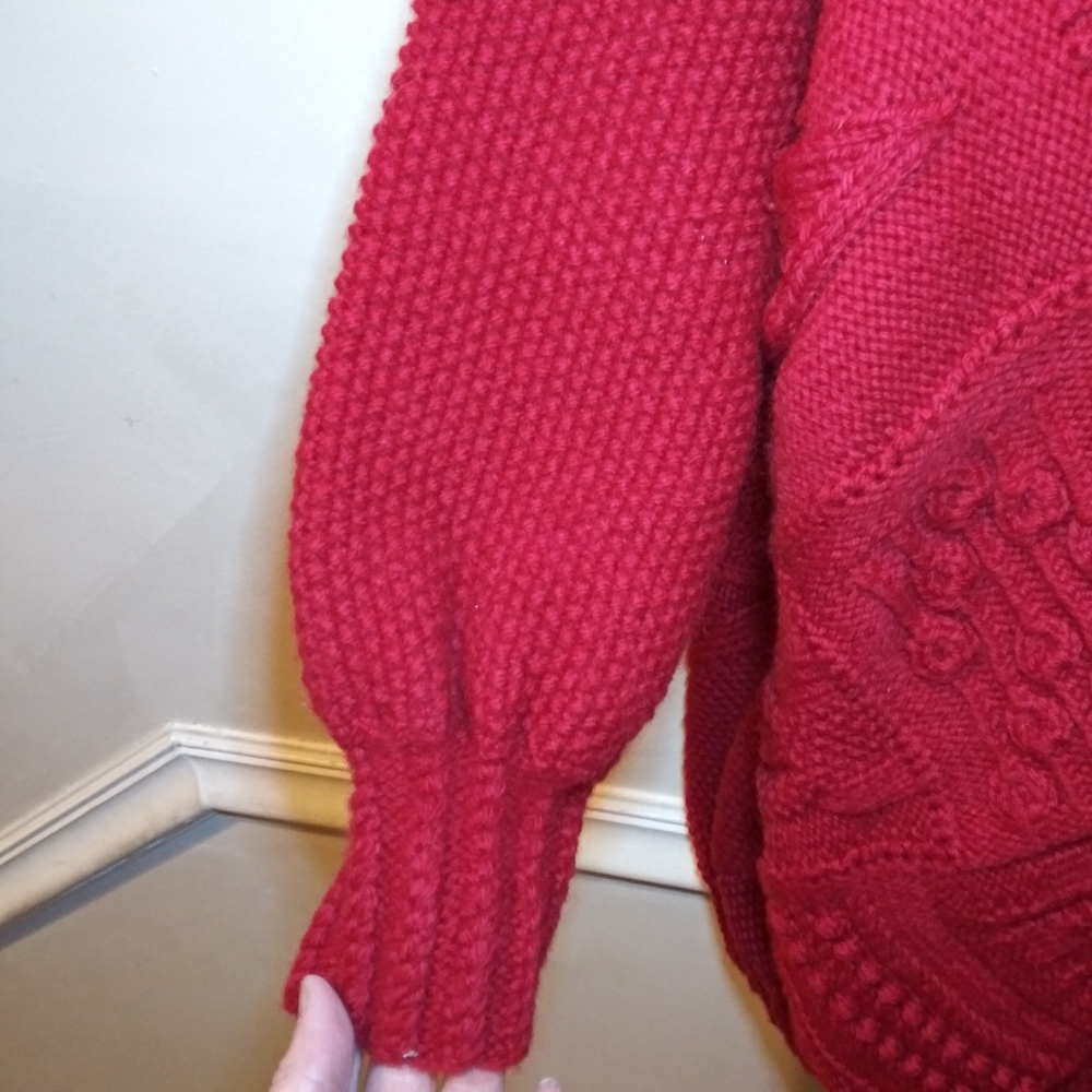 3/$18 Vintage Cottagecore Style Handknit Red Multi-Patterned Wool Sweater - Picture 3 of 13